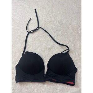 Victoria's Secret PINK Black Halter Bikini Top Medium Deep V Notch